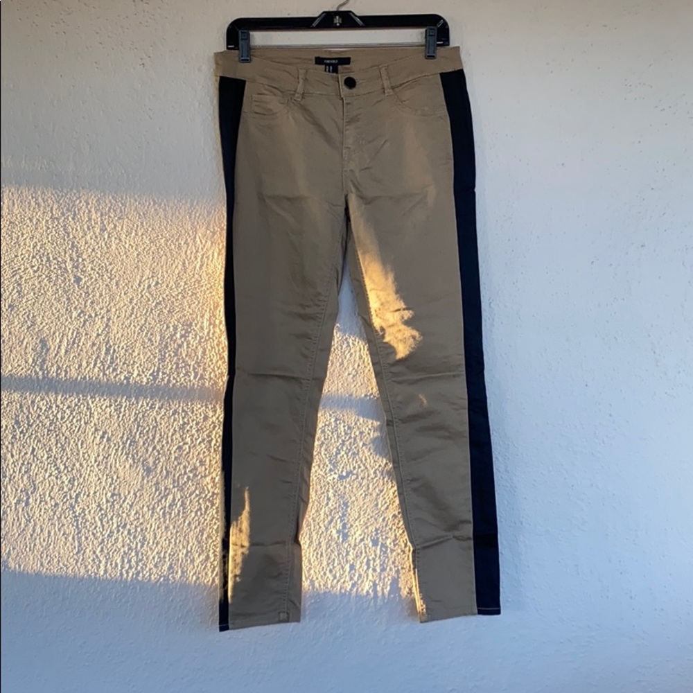 Khaki Skinny pants with Black Side trim